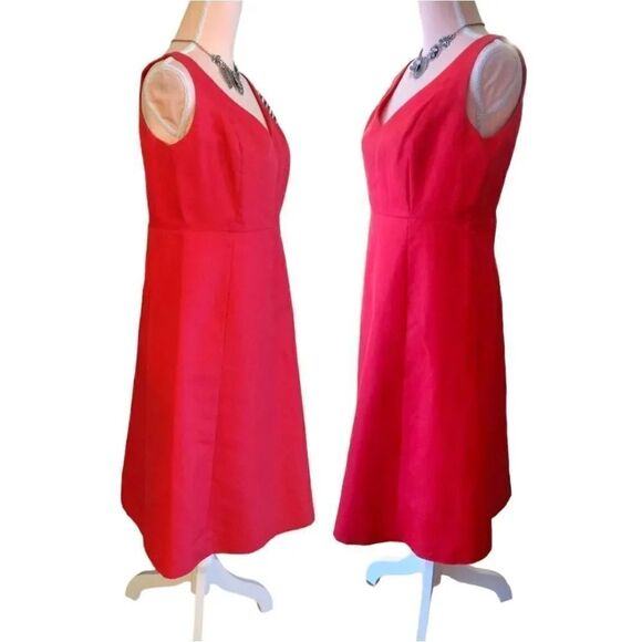 J. Crew Matte Red Fit And Flare V Neck Midi Cocktail Dress Size 8 - Picture 9 of 16